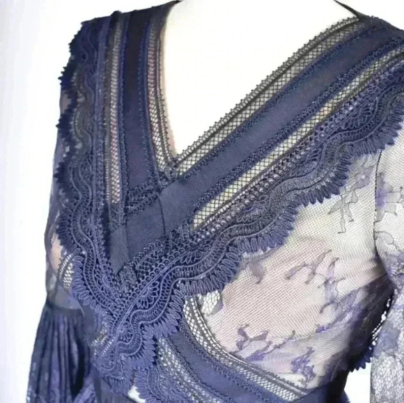 NWT SS18 SELF-PORTRAIT Navy Lace Cutout A-Line Mini Cocktail  Dress Size 2 Small - Picture 7 of 8